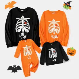 Glowing Family Matching Outfits Halloween Glow In The Dark Skeleton Print Long-sleeve Pullover Sweatshirts