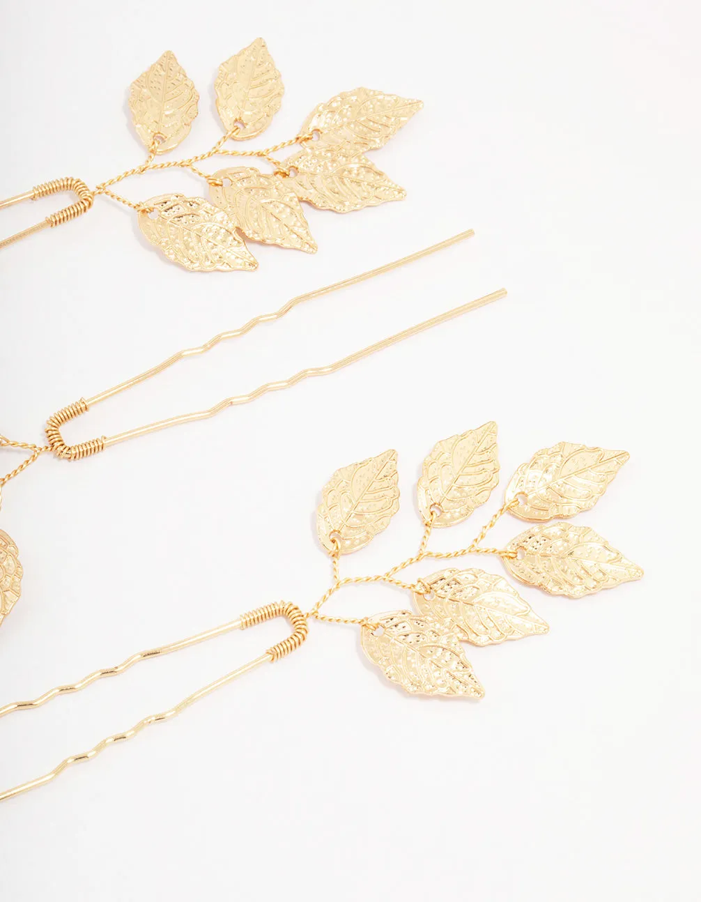 Gold Metal Leaf Hair Pin 3-Pack