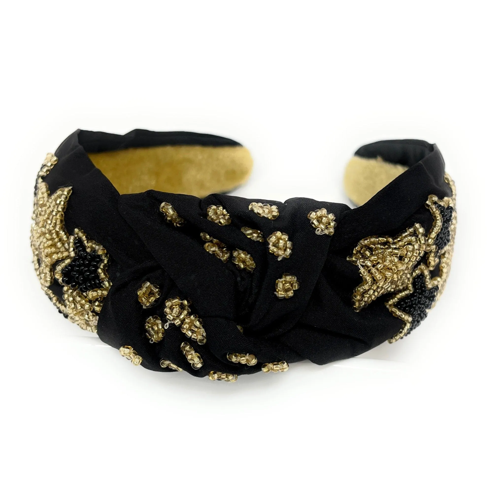 Gold Stars Hand Beaded Knot Headband