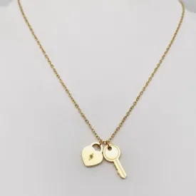 Golden Heart Lock & Key Pendant Necklace