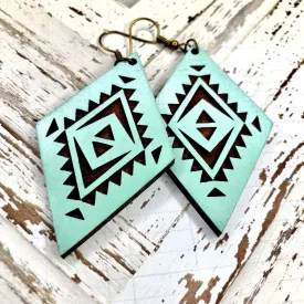 Grace Turquoise Diamond Wood Earrings