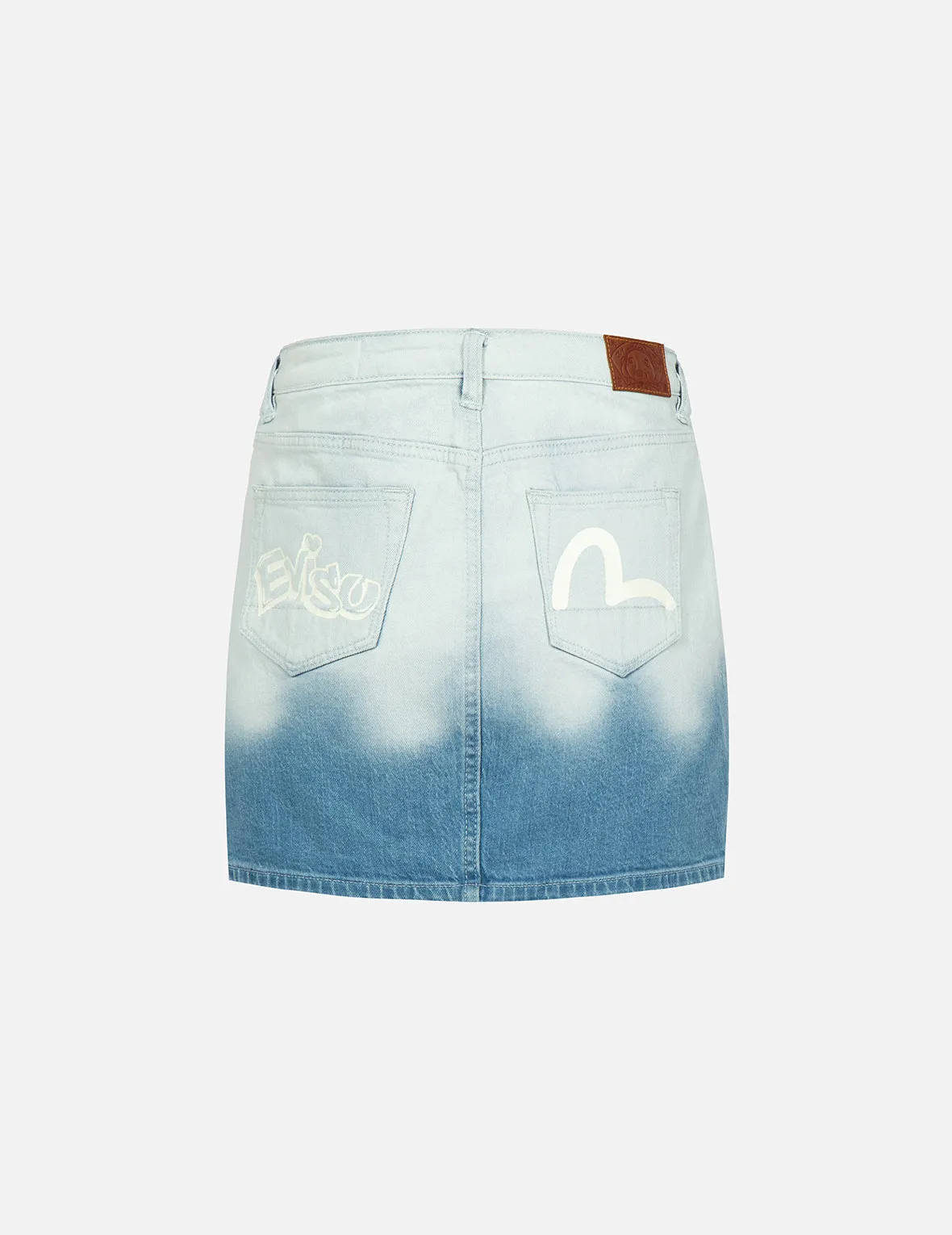 Graffiti Logo and Seagull Print Bleached Denim Skirt