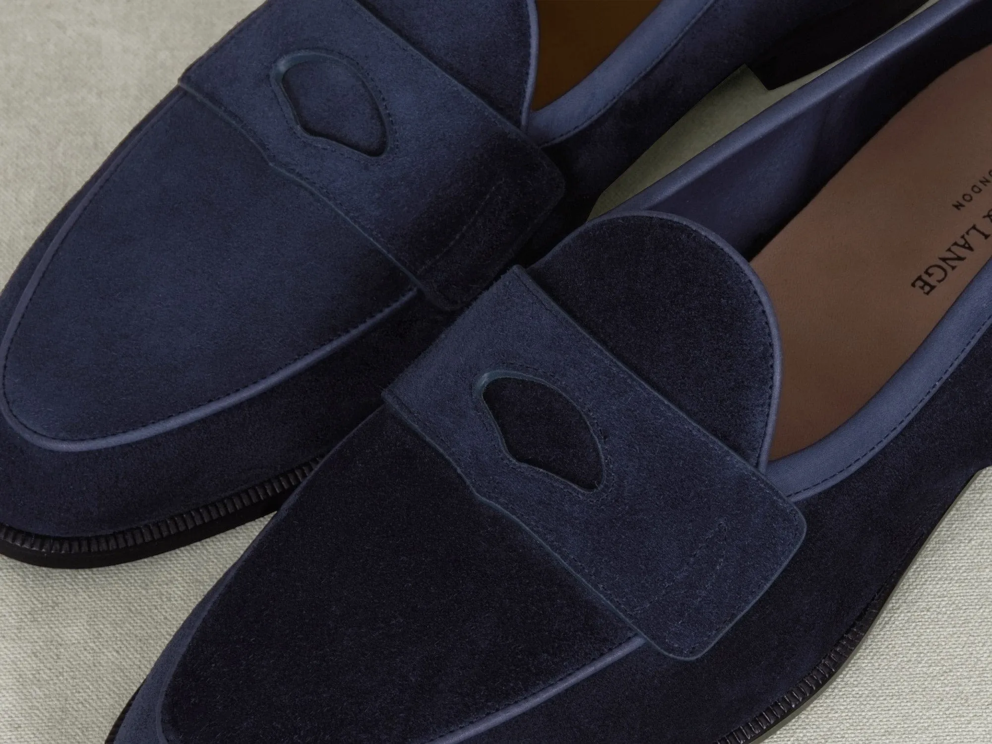 Grand Fenelon Penny Loafers in French Navy Noble Suede