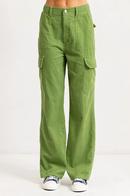 Grass High Rise Straight Fit Corduroy Cargo Pants