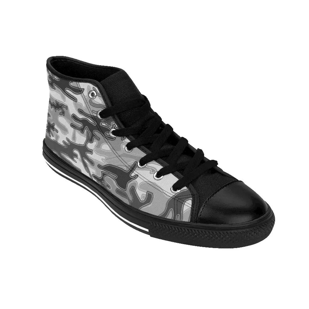 Gray Camo Print Women's Sneakers, Army Military Designer High-top Sneakers Tennis Shoes