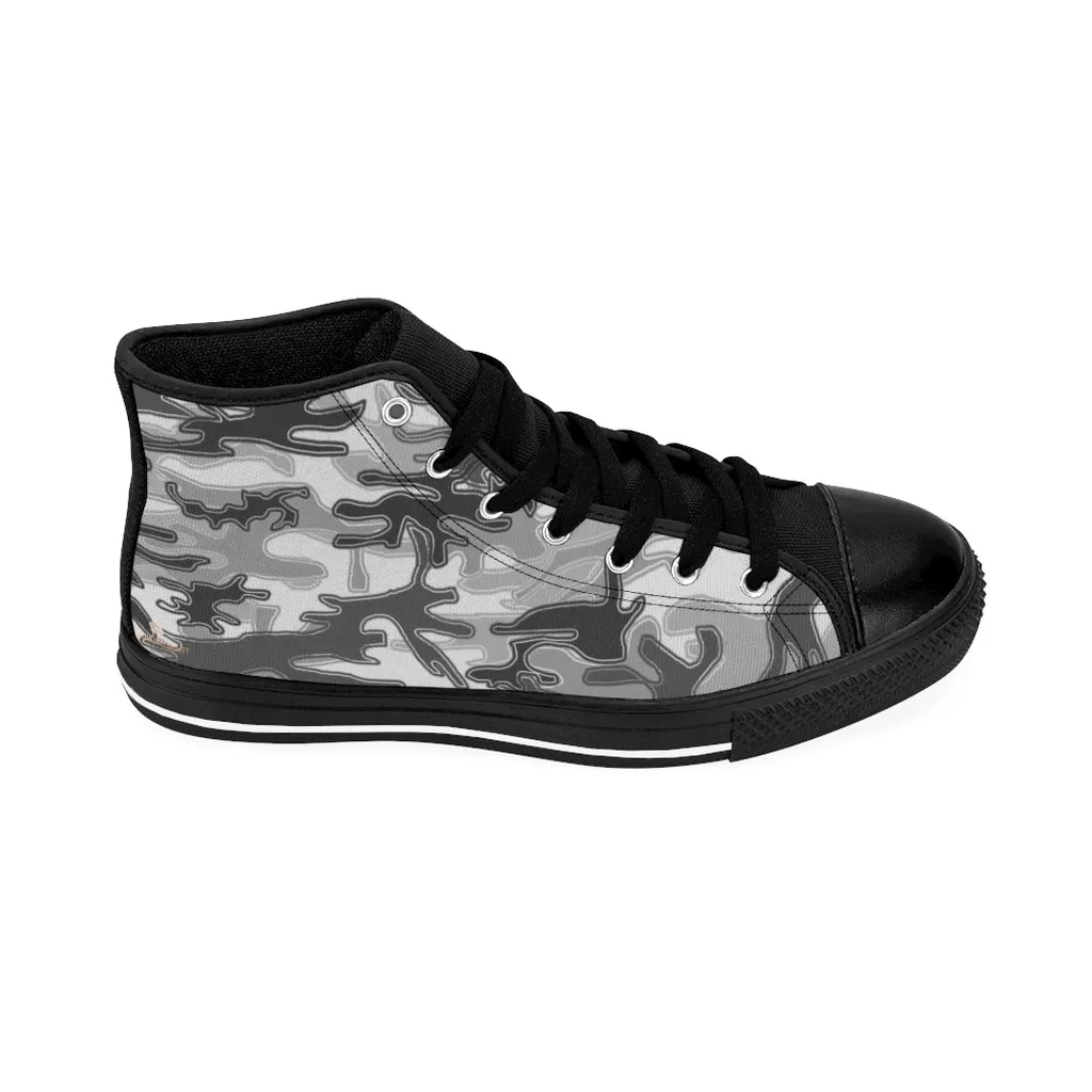 Gray Camo Print Women's Sneakers, Army Military Designer High-top Sneakers Tennis Shoes