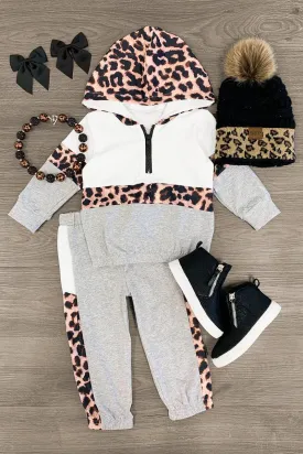 Gray Cheetah Lounge Hoodie Set