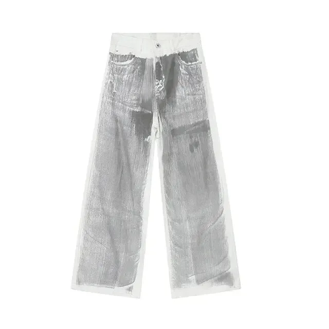 Gray On White Baggy Jeans