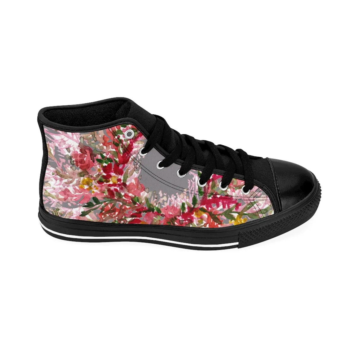 Gray Red Fall Floral Men's High Tops, Men's High-top Sneakers Tennis Running Fashion Shoes