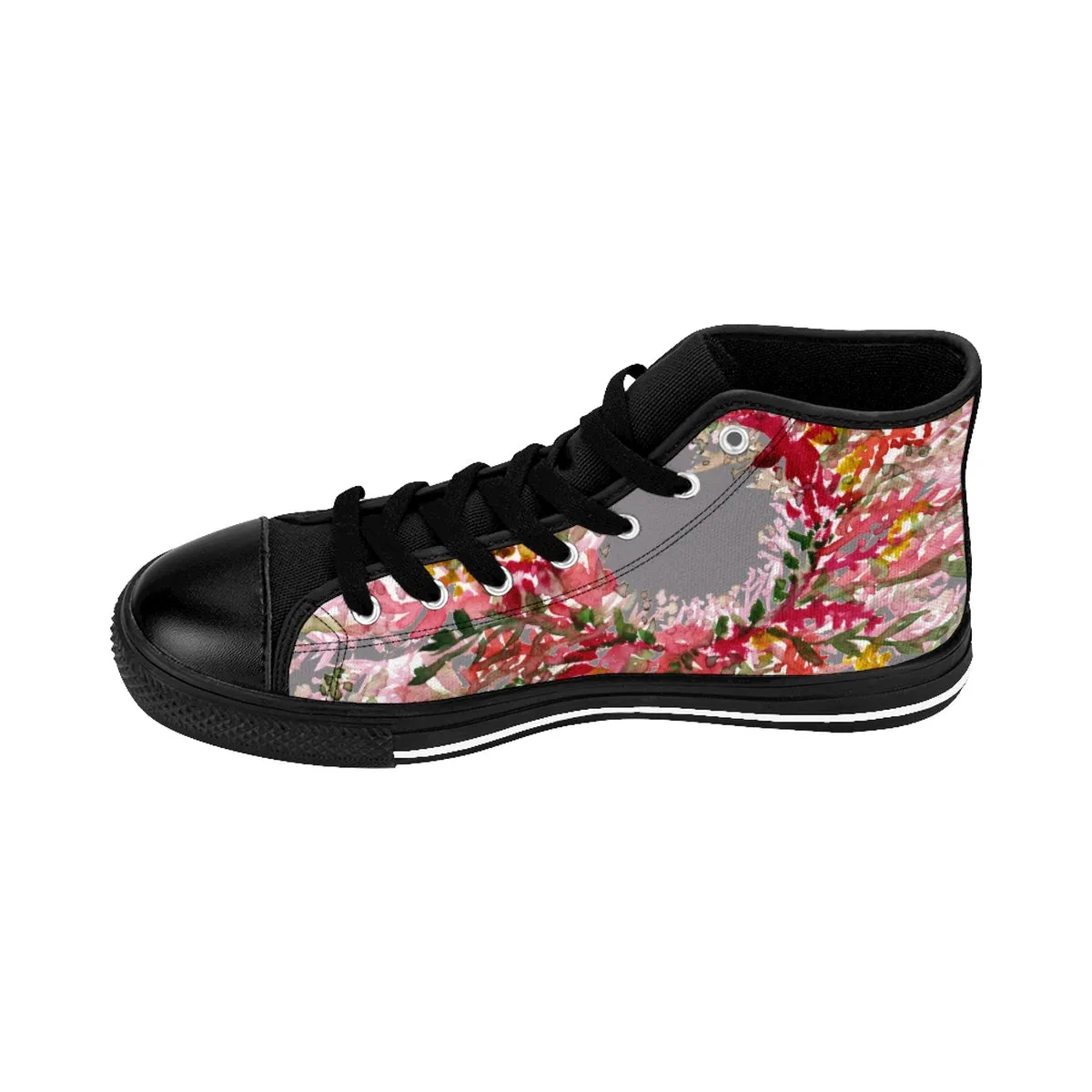 Gray Red Fall Floral Men's High Tops, Men's High-top Sneakers Tennis Running Fashion Shoes