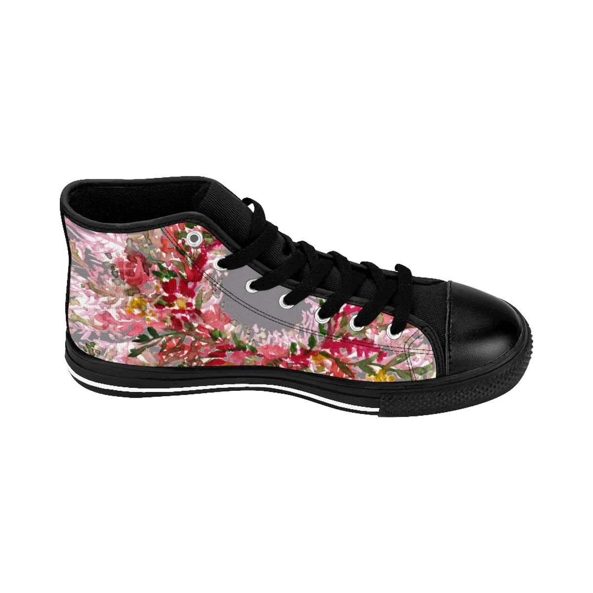 Gray Red Fall Floral Men's High Tops, Men's High-top Sneakers Tennis Running Fashion Shoes