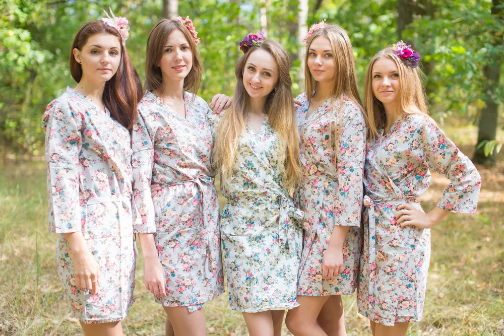 Gray Vintage Chic Floral Pattern Bridesmaids Robes