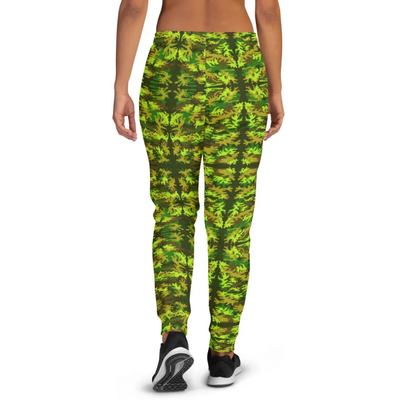 Green Brown Camo Women's Joggers, Military Army Print Best Slim Fit Ladies' Sweatpants-Made in EU/MX