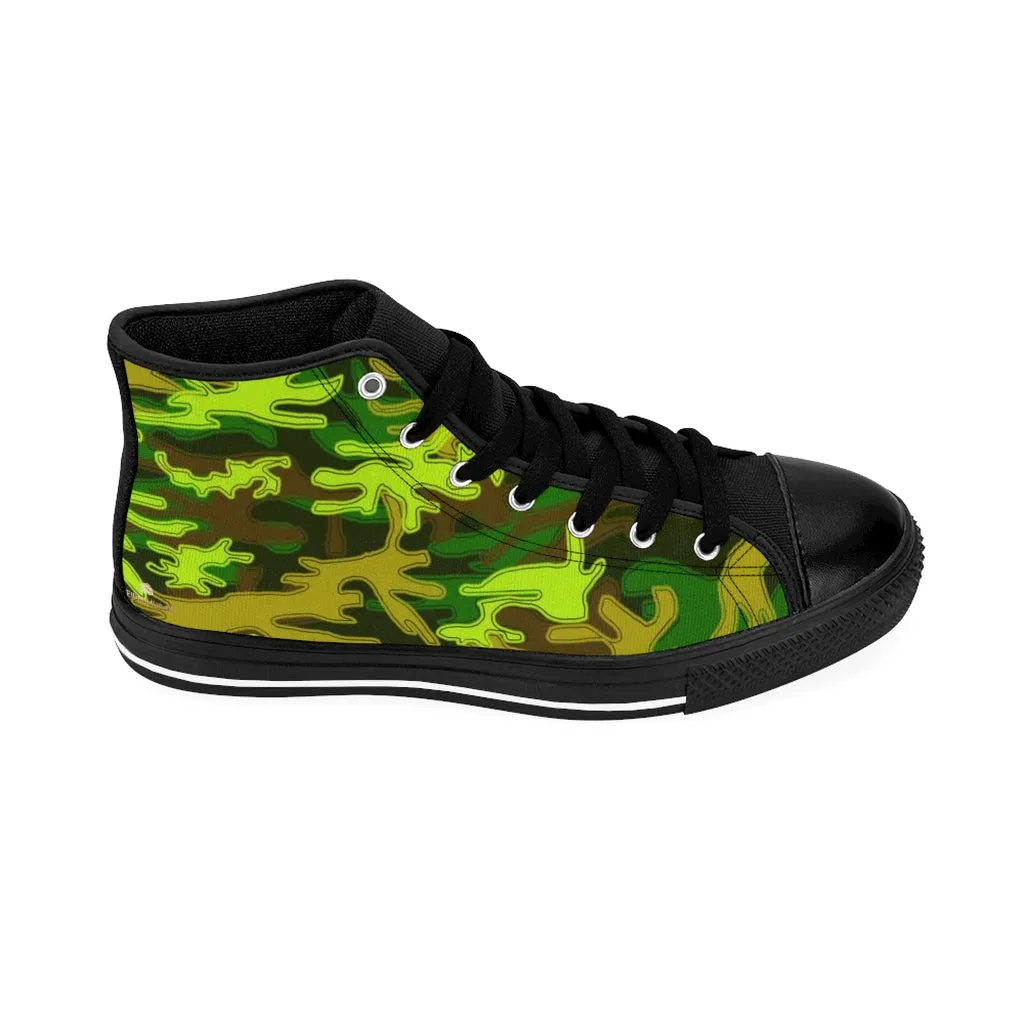 Green Camo Women's High Tops, Military Print Designer High-top Sneakers Tennis Shoes