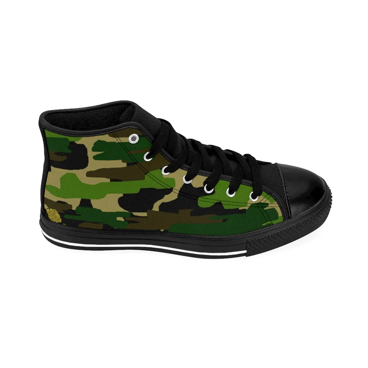 Green Camo Women's Sneakers, Military Army Camouflage Print High Top Sneakers Shoes