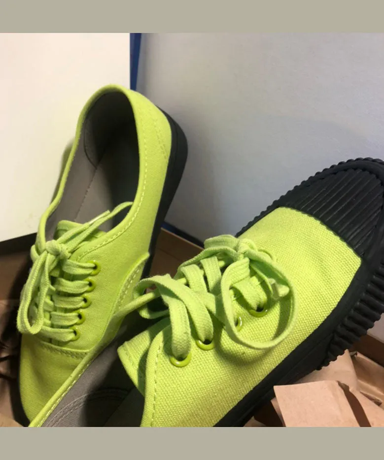 Green Canvas Casual Asymmetrical Flat Shoes Cross Strap DD1022