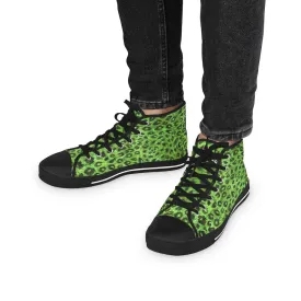 Green Leopard Men's High Tops, Leopard Animal Print Best Men's High Top Sneakers (US Size: 5-14)