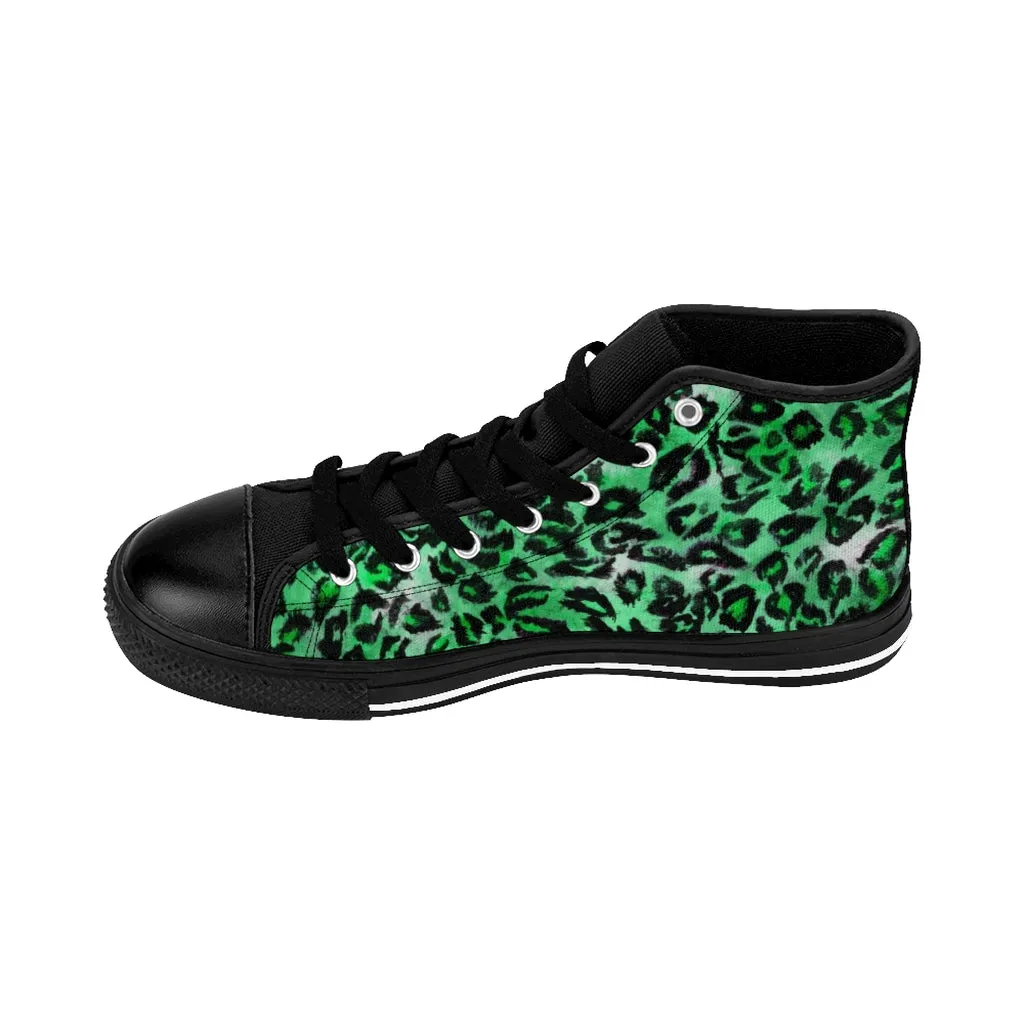 Green Leopard Women's Sneakers, Animal Print Designer High-top Fashion Tennis Shoes