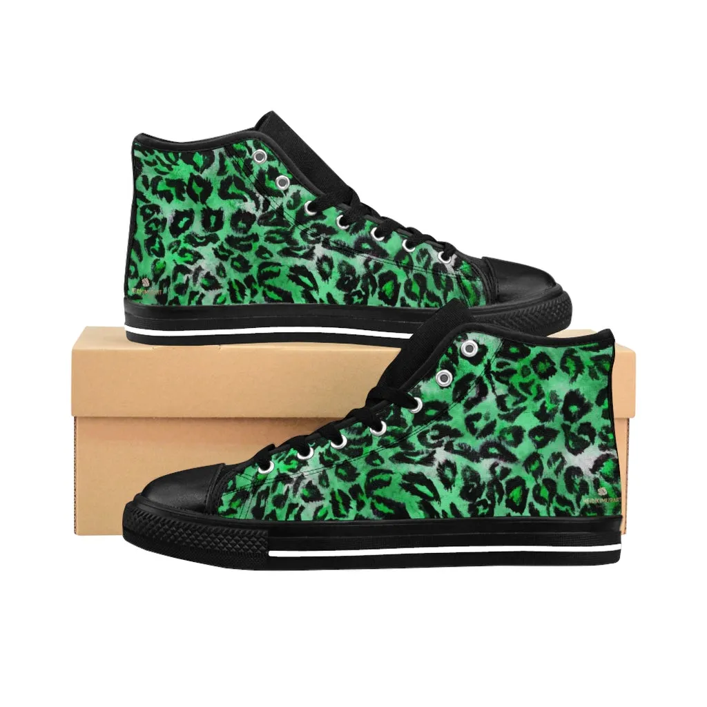 Green Leopard Women's Sneakers, Animal Print Designer High-top Fashion Tennis Shoes