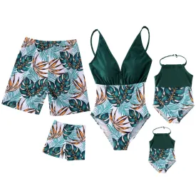 Green Palm Leaves Matching Family Bathing Suit