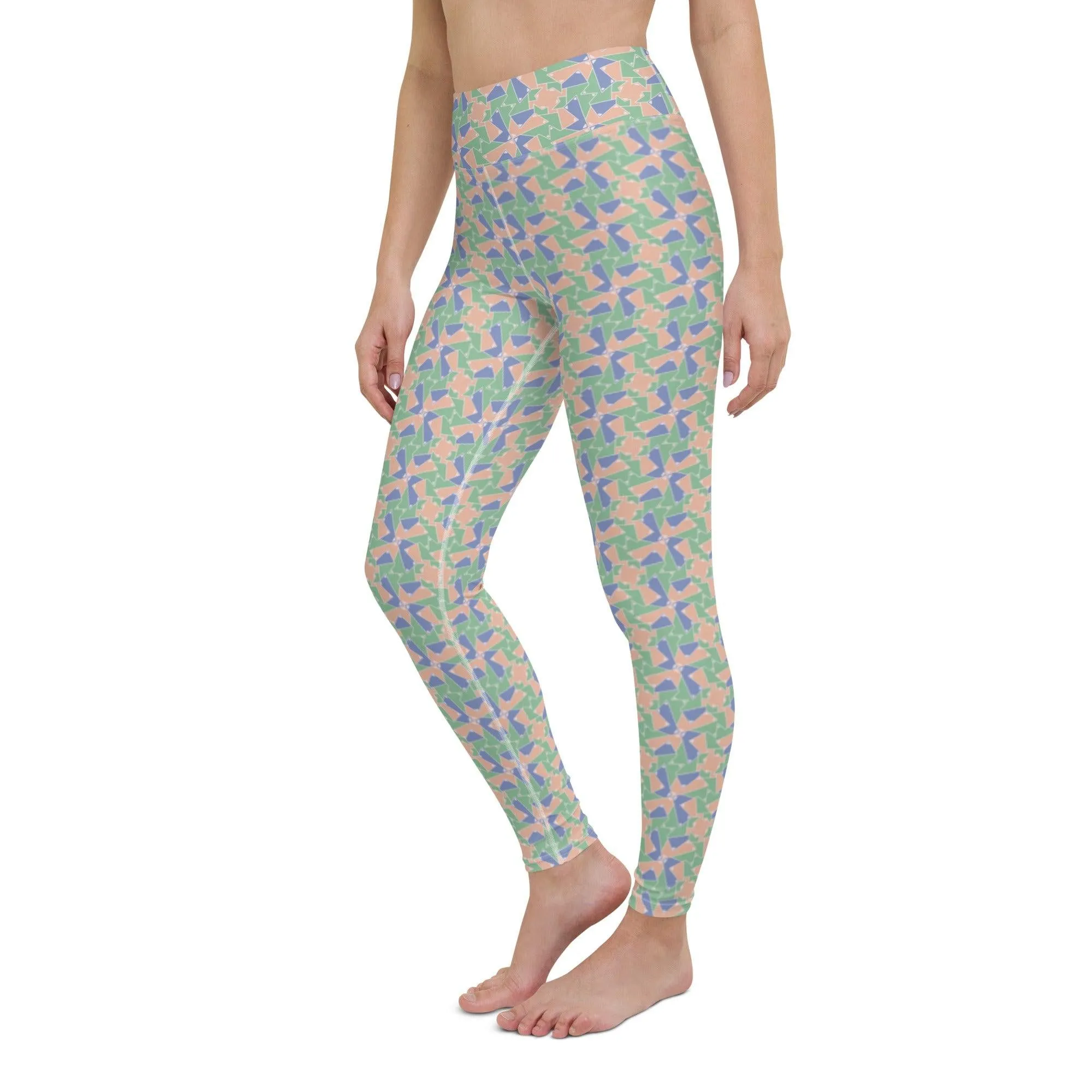 Green Patterned Women's High-Waisted Yoga Pants