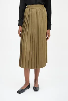 Green Pleated Wrap Front Skirt