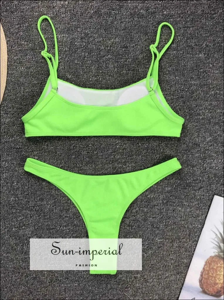 Green Ribbed Tank Bikini Set