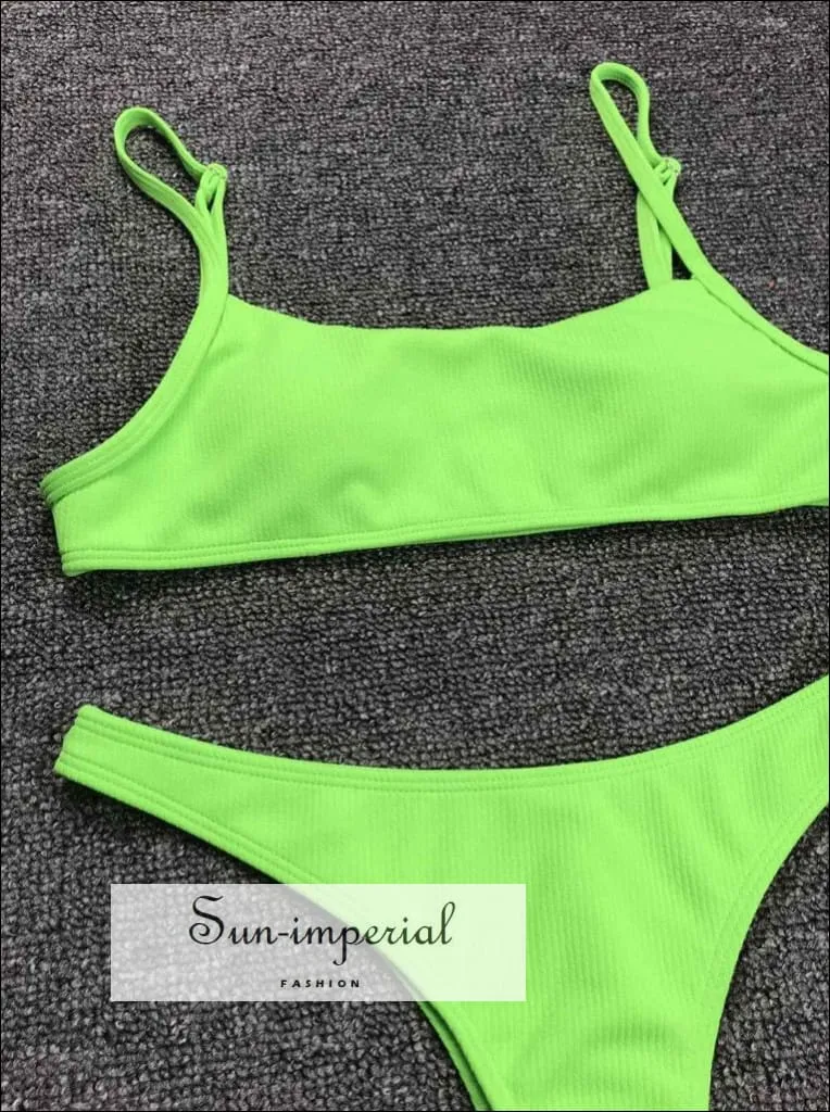 Green Ribbed Tank Bikini Set