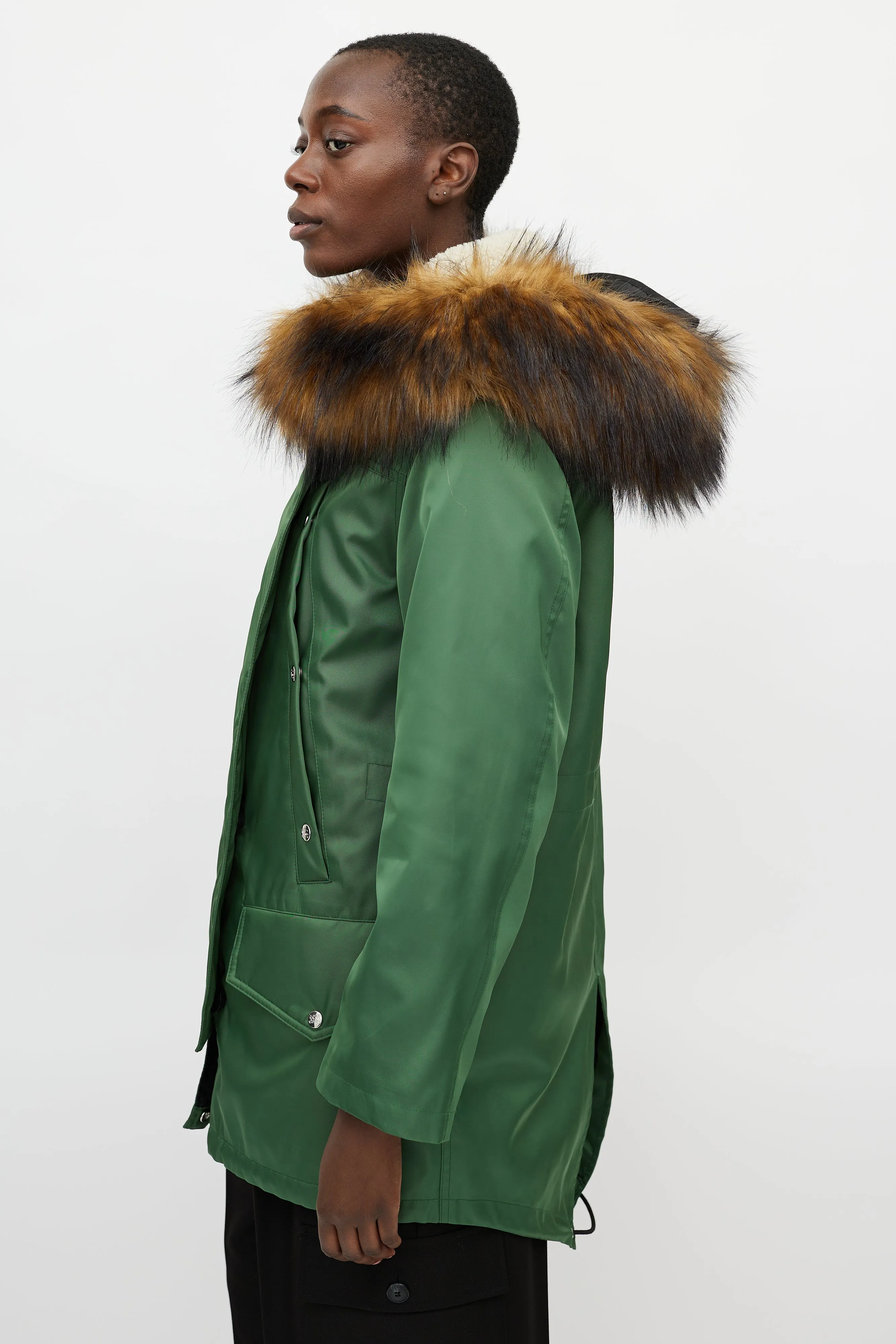 Green Shearling Lined Hooded Parka