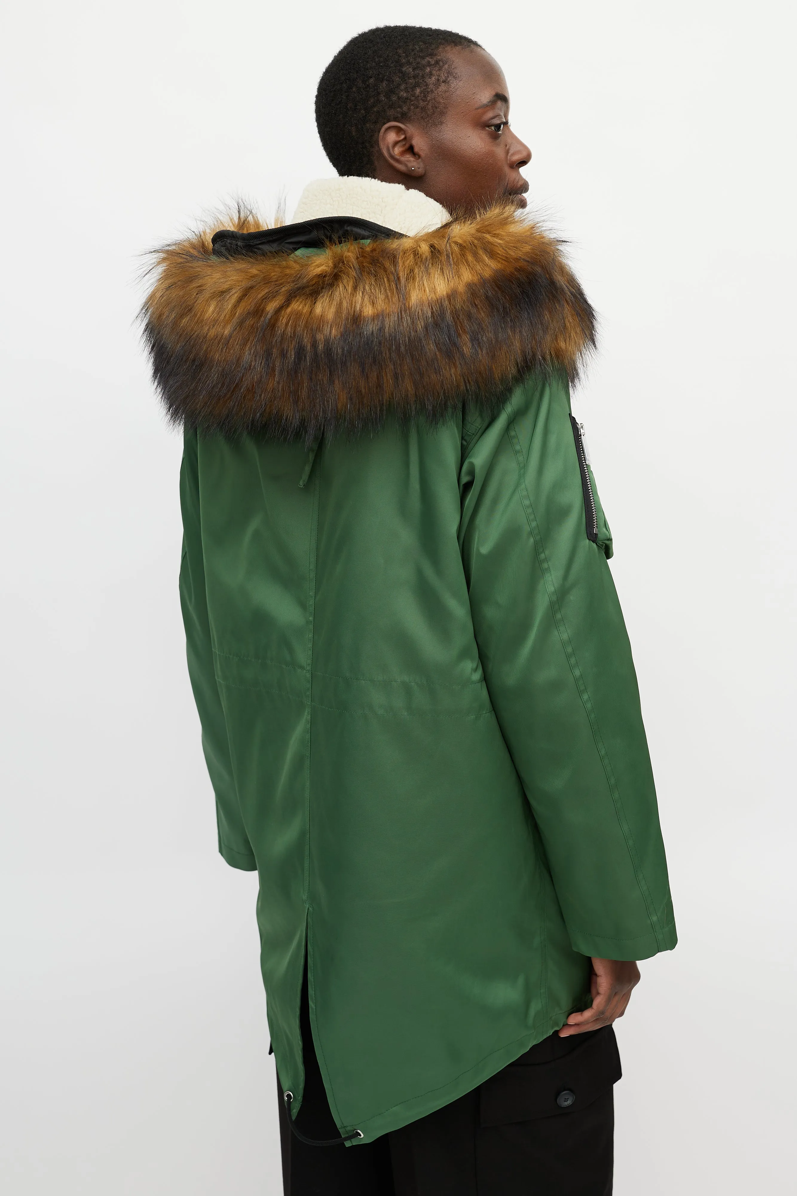 Green Shearling Lined Hooded Parka