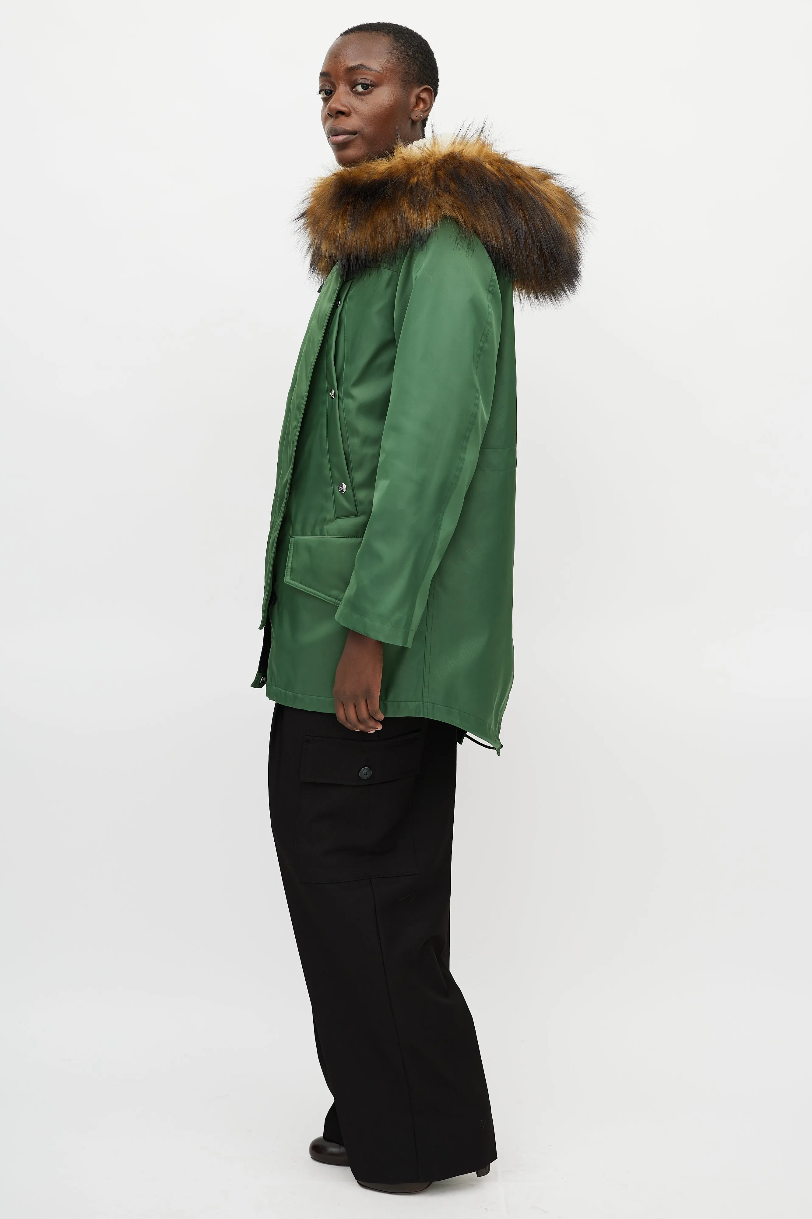 Green Shearling Lined Hooded Parka