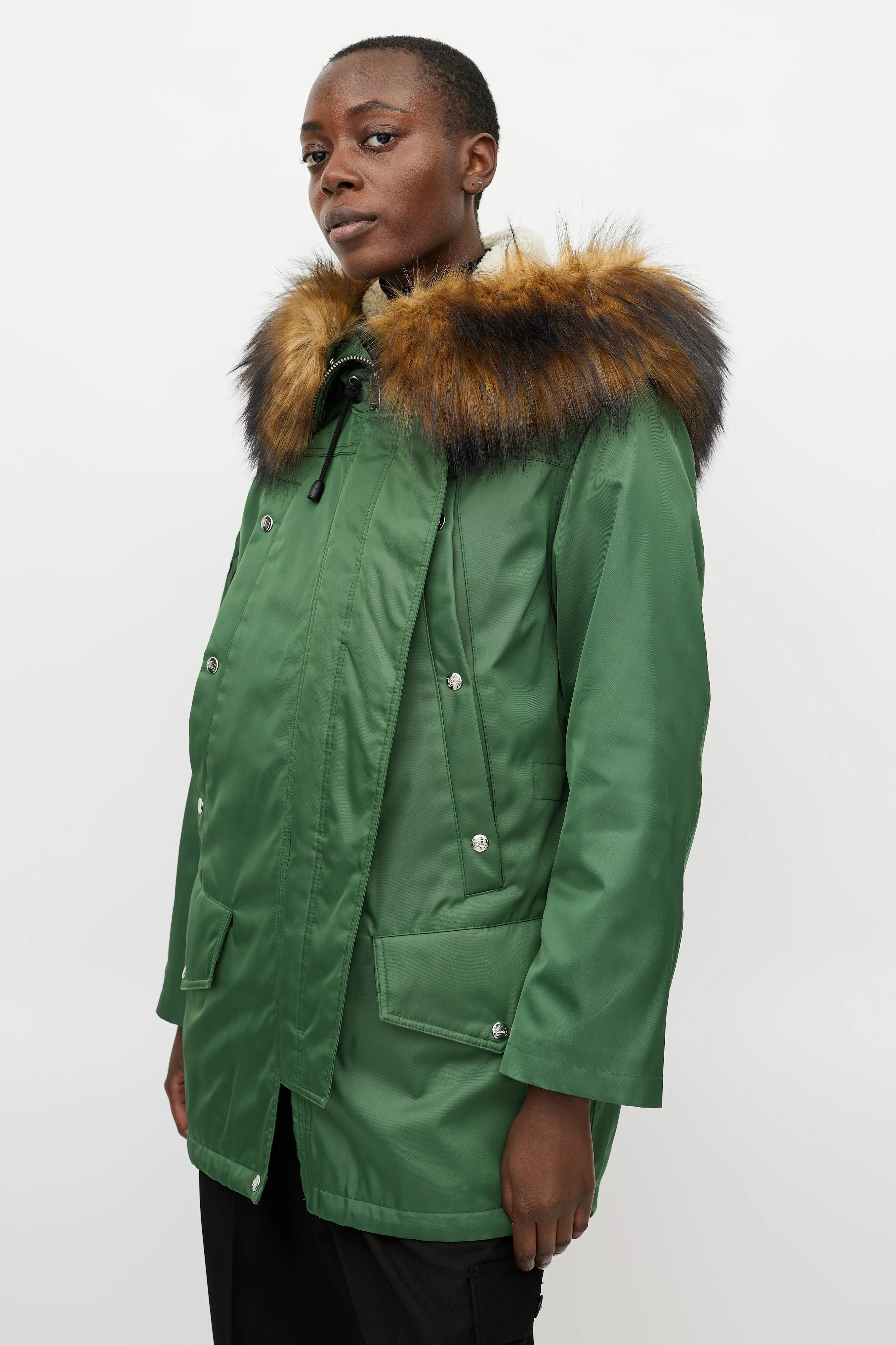 Green Shearling Lined Hooded Parka