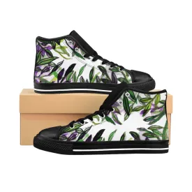 Green Tropical Leaf Men's Sneakers, Tropical Print Men's High-top Tennis Running Shoes