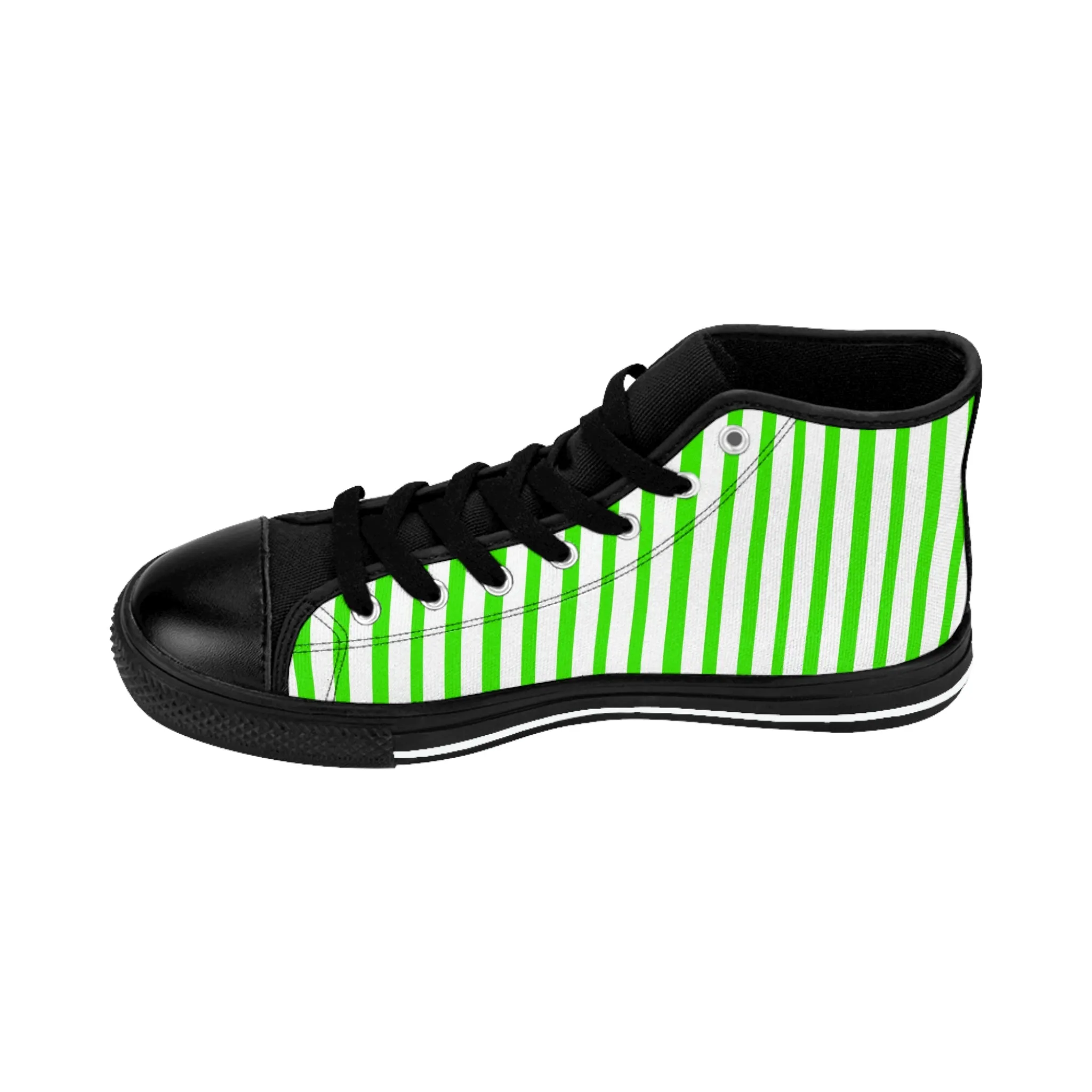 Green White Striped Men's Sneakers, Modern Stripes Men's Designer Tennis Running Shoes (US Size: 6-14)