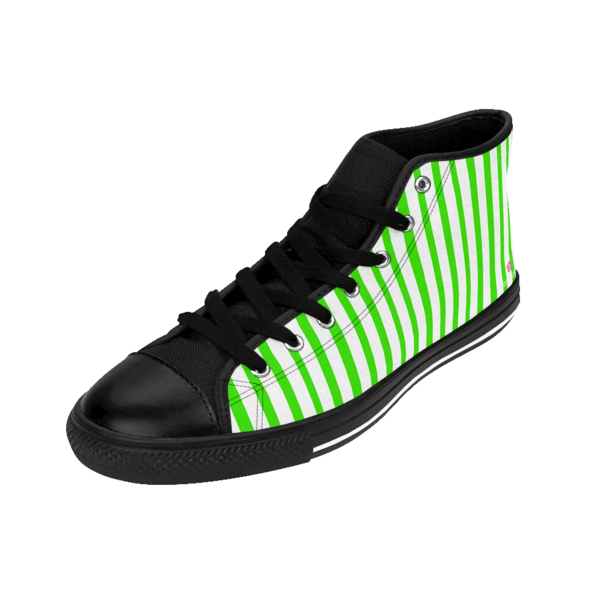 Green White Striped Men's Sneakers, Modern Stripes Men's Designer Tennis Running Shoes (US Size: 6-14)