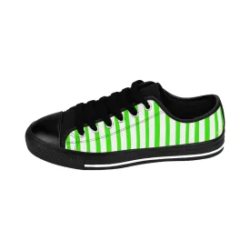 Green White Striped Women's Sneakers, Modern Stripes Tennis Shoes For Ladies (US Size: 6-12)