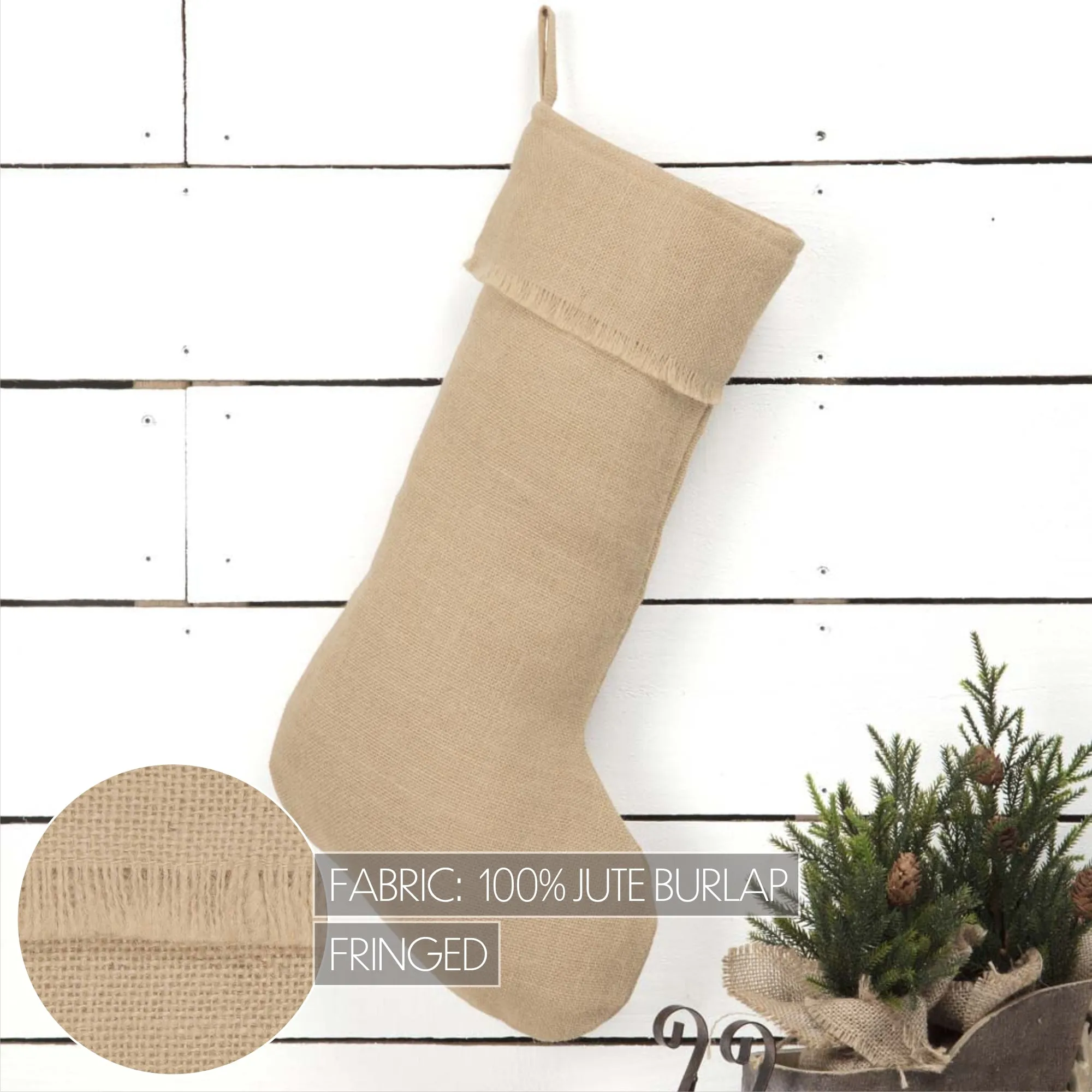 Greetings Jute Burlap Tan Stocking 12x20