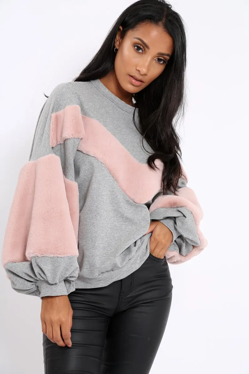 Grey Chevron Fur Jumper - Lara