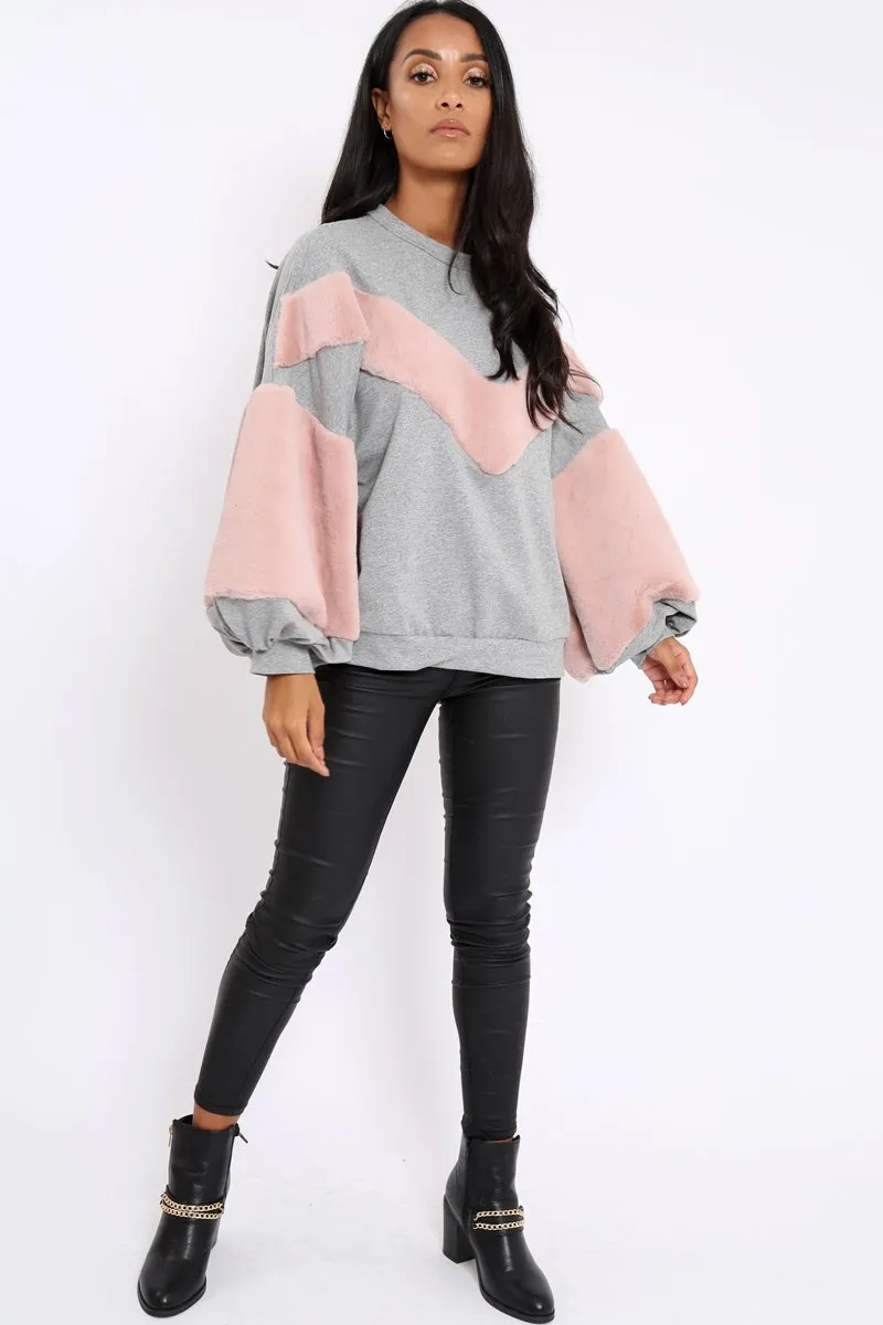 Grey Chevron Fur Jumper - Lara