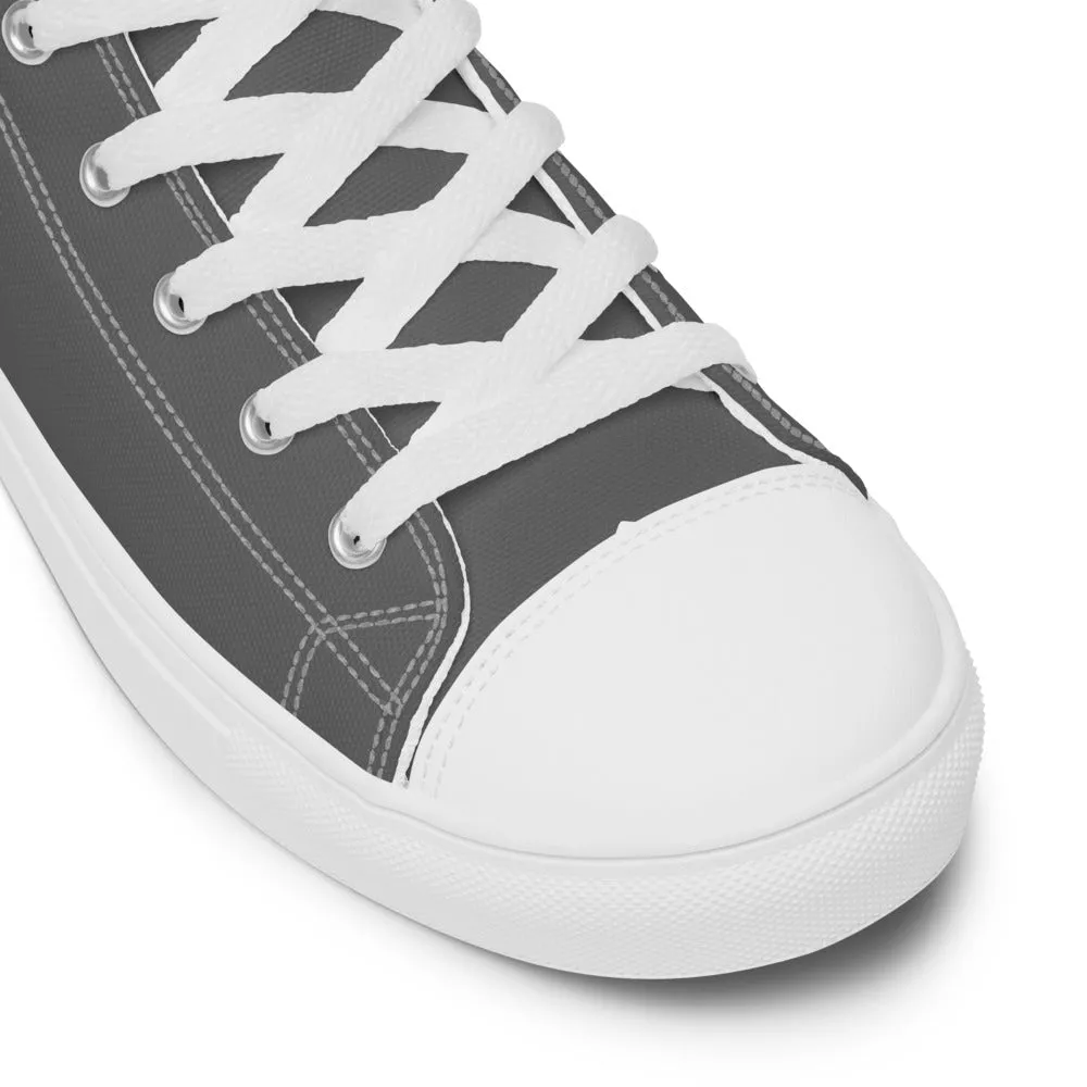 Grey Ladies' High Top Sneakers, Solid Grey Color Best Women’s High Top Canvas Tennis Shoes