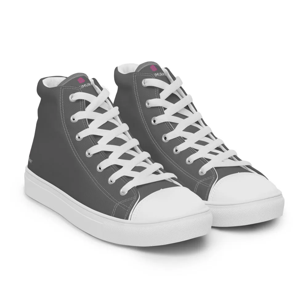 Grey Ladies' High Top Sneakers, Solid Grey Color Best Women’s High Top Canvas Tennis Shoes