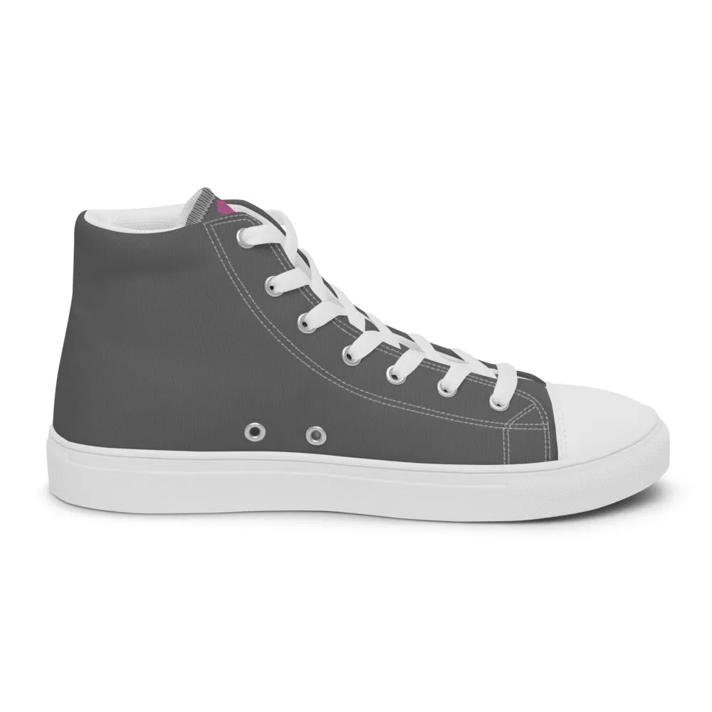 Grey Ladies' High Top Sneakers, Solid Grey Color Best Women’s High Top Canvas Tennis Shoes