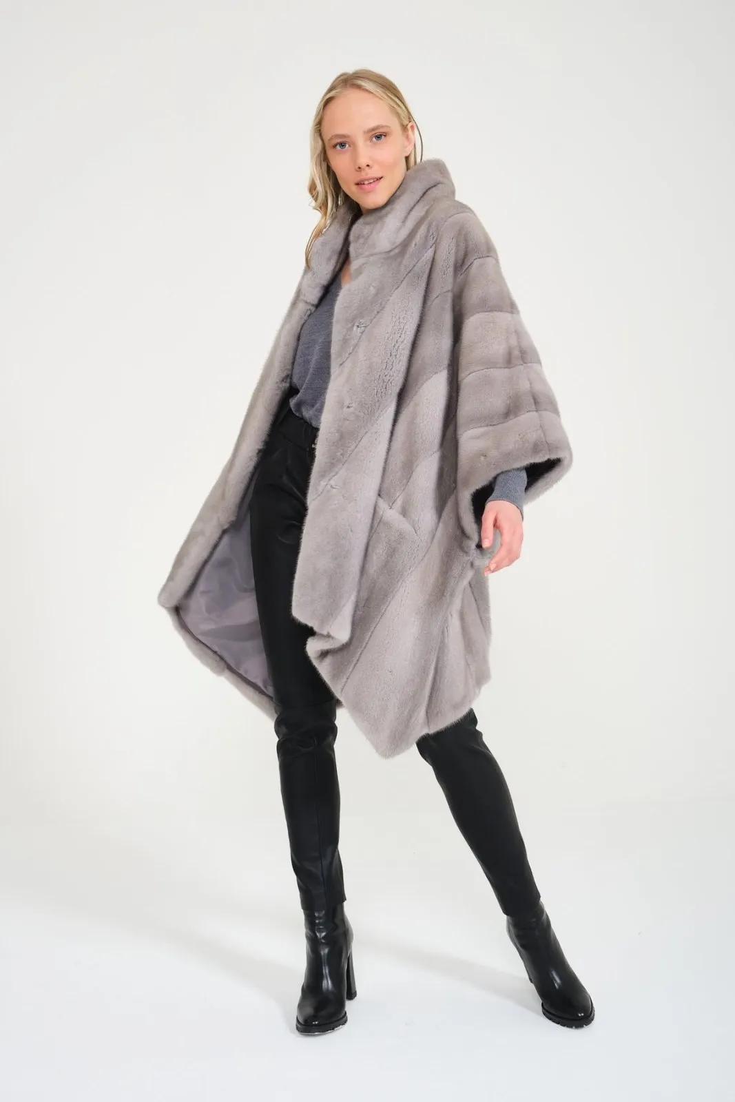 Grey Long Mink Fur Coat