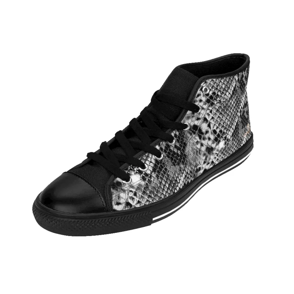 Grey Snake Print Men's Sneakers, Men's Tennis Shoes, Reptile Print Designer Best High-tops For Men