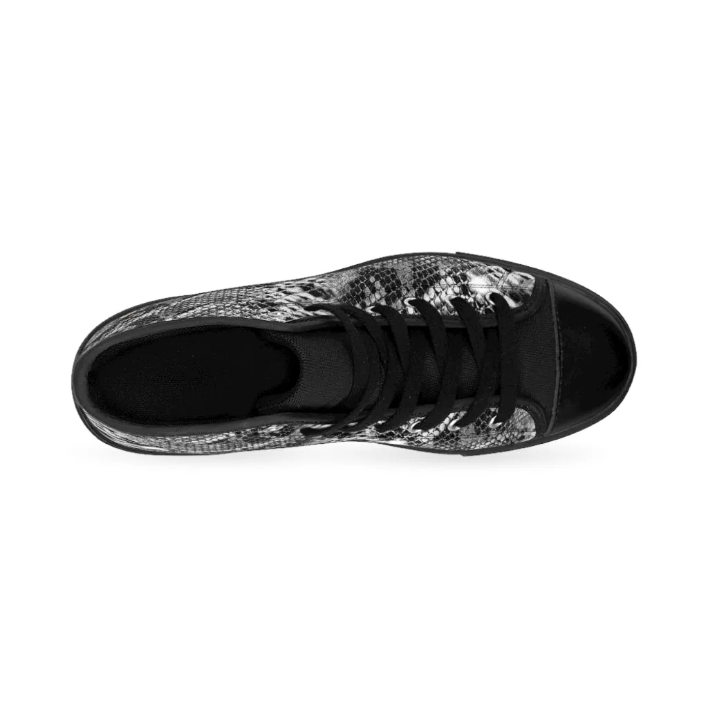 Grey Snake Print Men's Sneakers, Men's Tennis Shoes, Reptile Print Designer Best High-tops For Men