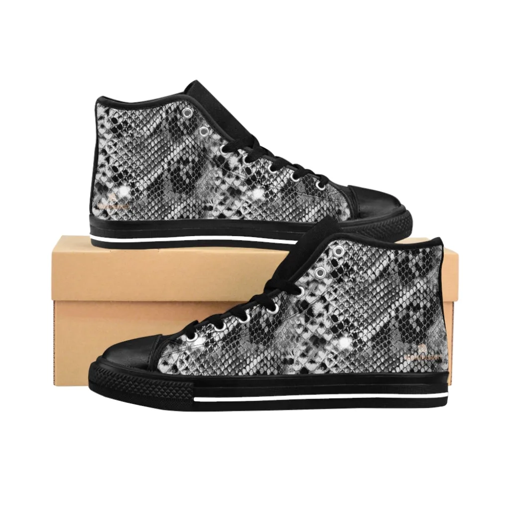 Grey Snake Print Men's Sneakers, Men's Tennis Shoes, Reptile Print Designer Best High-tops For Men