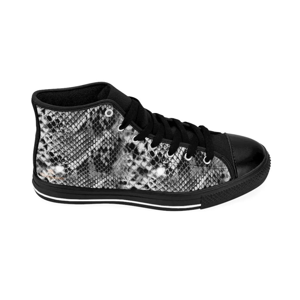 Grey Snake Print Men's Sneakers, Men's Tennis Shoes, Reptile Print Designer Best High-tops For Men