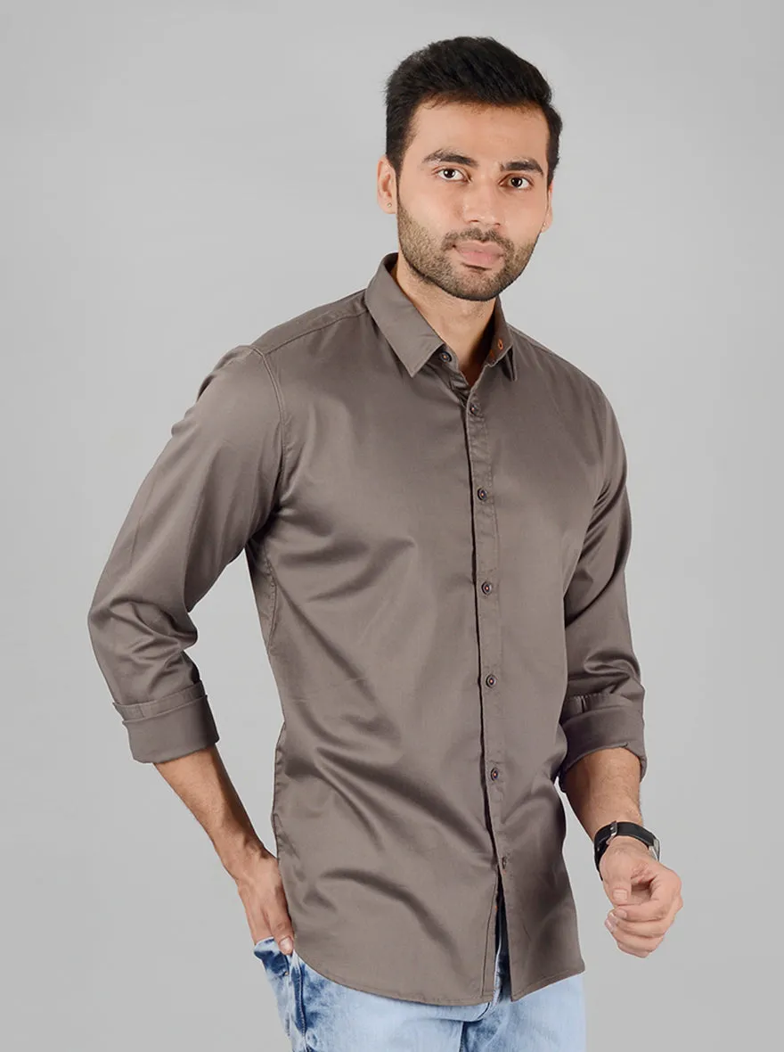 Grey Solid Slim Fit Casual Shirt | JadeBlue