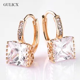 GULICX 2017 Fashion Princess Gold-color Hoop Earring for Women White/Black CZ Crystal Zirconia Earing Jewelry E302