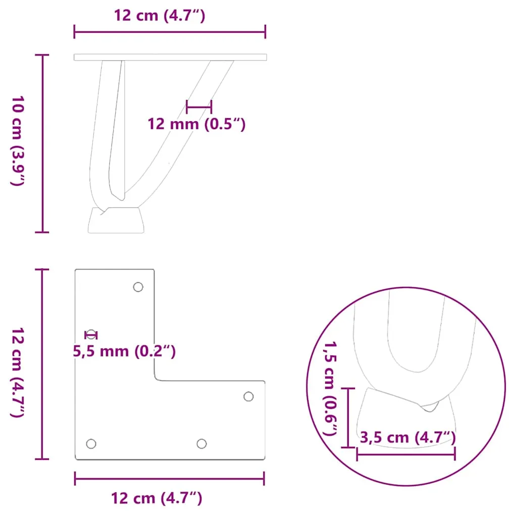 Hairpin Table Legs 4 pcs Anthracite 10 cm Solid Steel